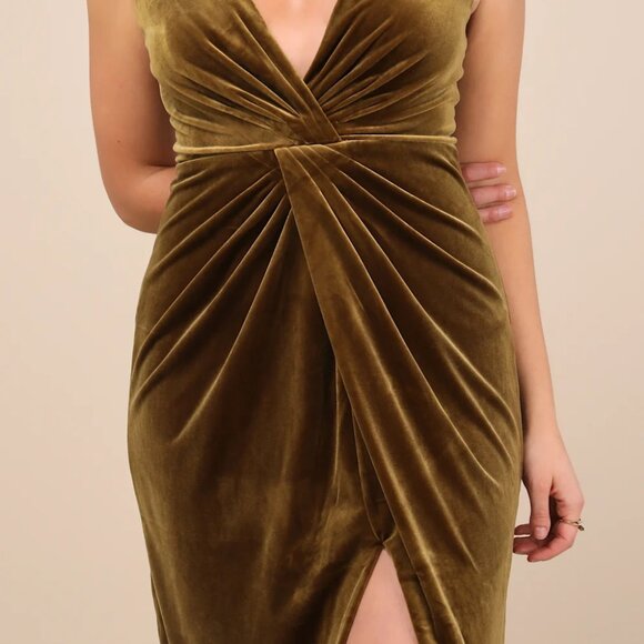 Lulus Beautiful Evenings Olive Green Velvet Twist-Front Maxi Dress - Picture 6 of 14